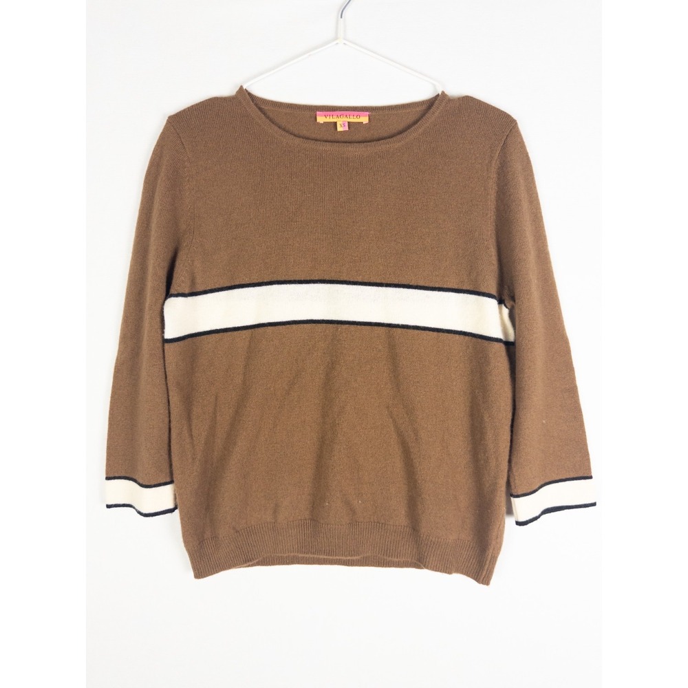 Vilagallo Womens XS Brown Stripe Knit Sweater Crewneck Spain Colorblock Top